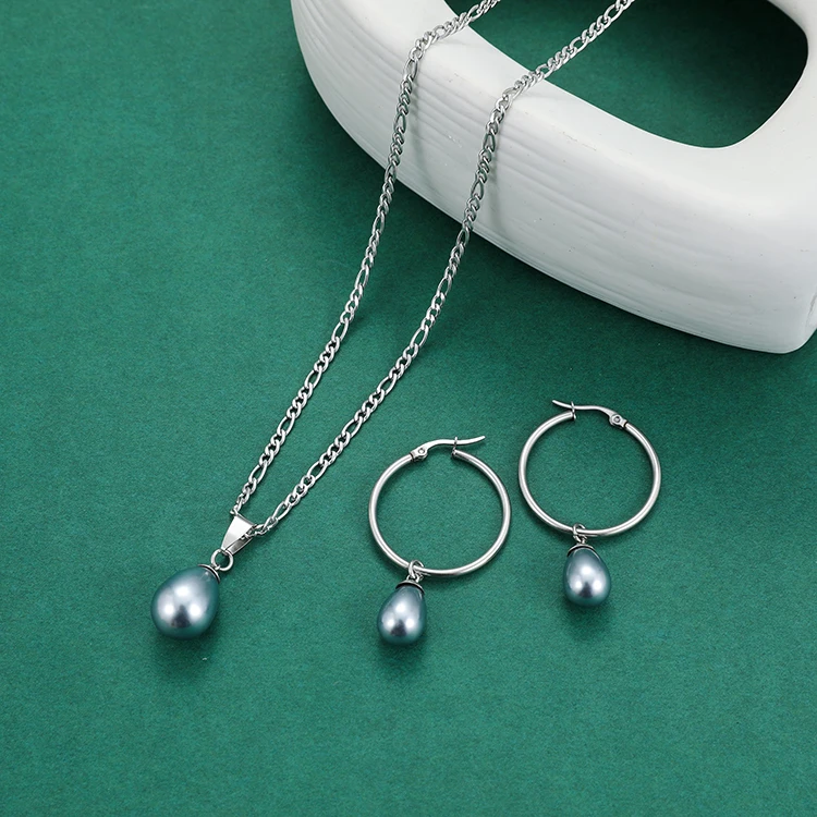 Gold Plated Earrings Stainless Steel Necklace Mother Of Pearl Bridal Luxury Jewelry Set Ladies Jewelry Wholesale