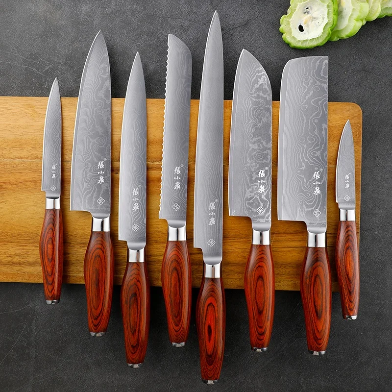 ODM Manufacturer 8 Pcs Best Seller Damascus Kitchen Knife Set with Ergonomic Handle