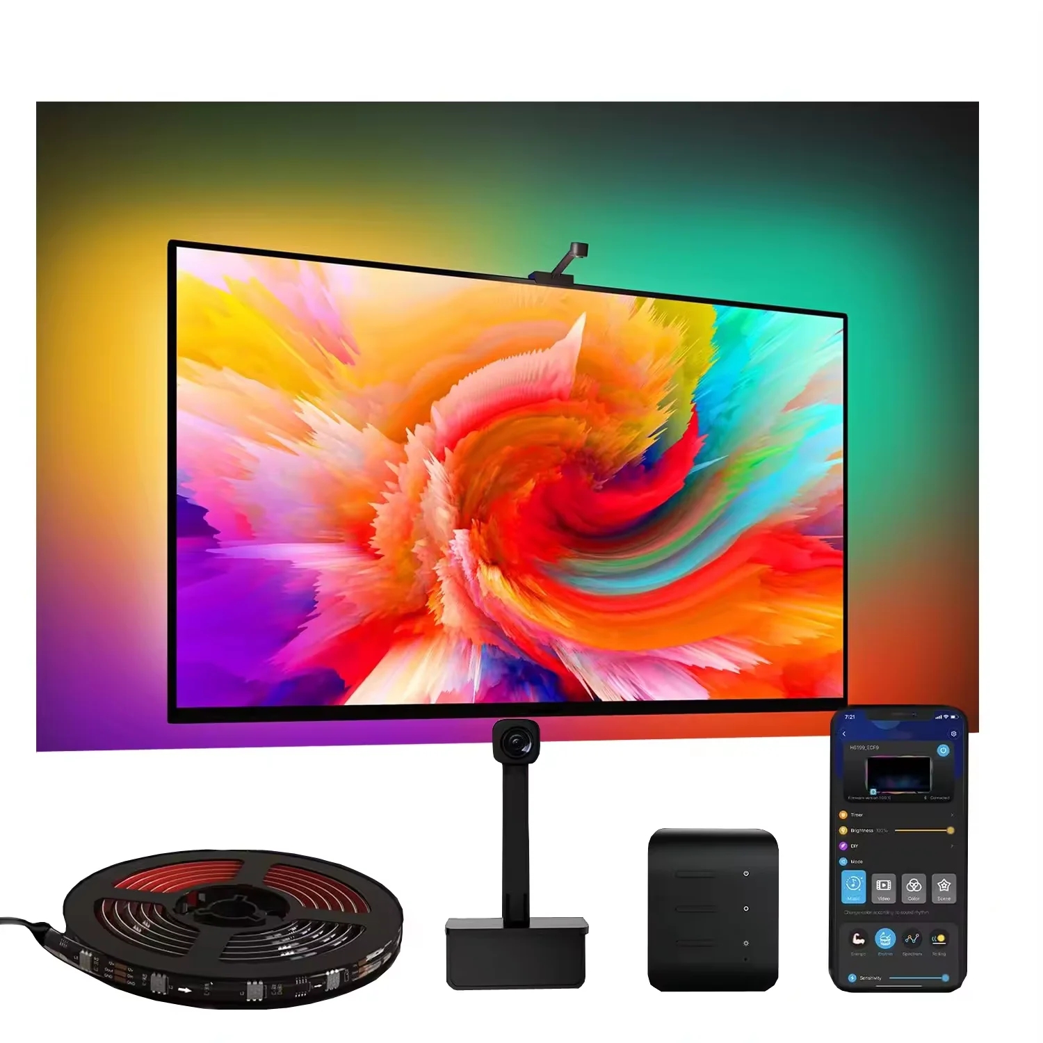 3.8M 12V Sync Game Alexa Google Home 55-65inches Ambient TV Backlight Flexible Smart 5050 Led RGB Strip Lights for TV for Room