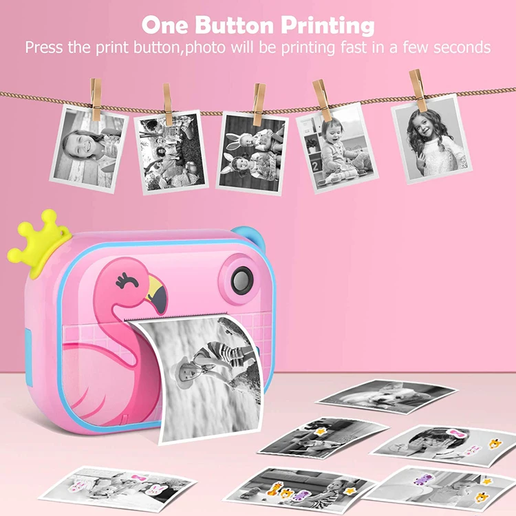 Factory 2.0 Inch Cartoon Selfie Cartoon Dual Lens Ips Screen Lcd Photo Printer Color Kids Camera With Printer Instant Camera