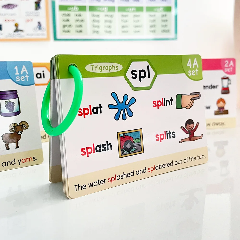 Kindergarten CVC Blends Long Vowel Sounds Learn to Spelling Reading Sight Words English Phonics Flash Cards