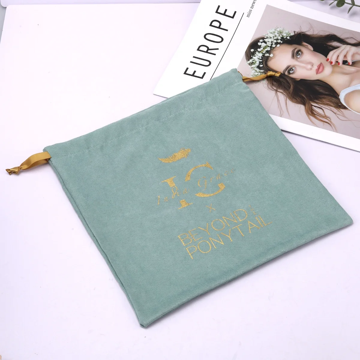 Recyclable Custom Logo Printed Suede Drawstring Dust Jewelry Pouch High End Suede Gift Packaging Bag