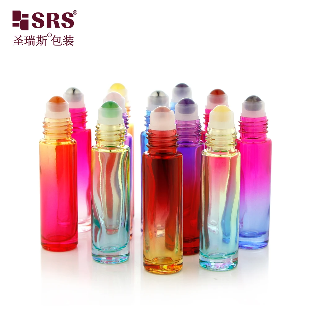 BLPM-10ML Empty Refillable Gradient Sky Blue Colored Glass Vial Roller Bottle with Steel Roller Bead Same Color Cap Set for Oil