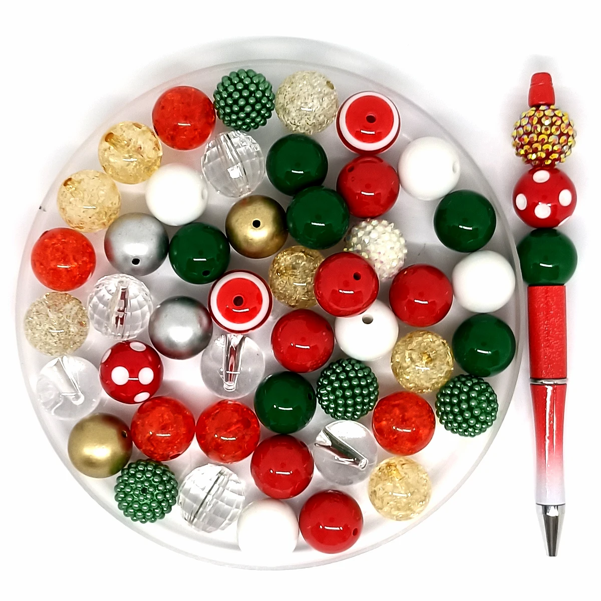 50pcs/Bag Acrylic Bubblegum 20mm Round colour Beads Pen Set DIY keychain phone chain jewelry making Accessories