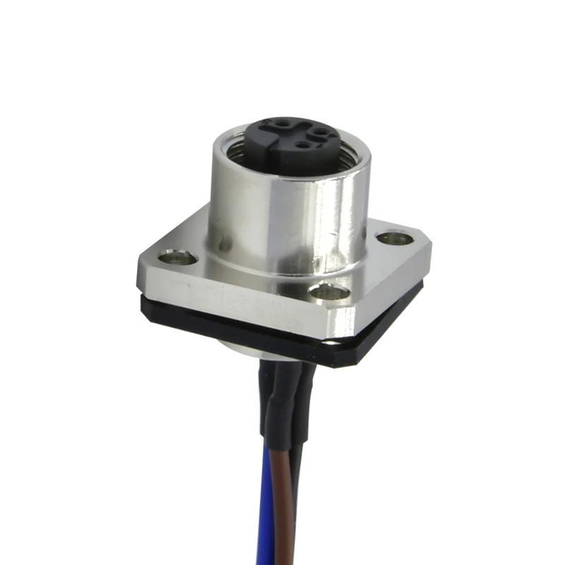M12 female front panel mount connecter 3 4 5 8p with wire Waterproof level IP67/IP68 connector