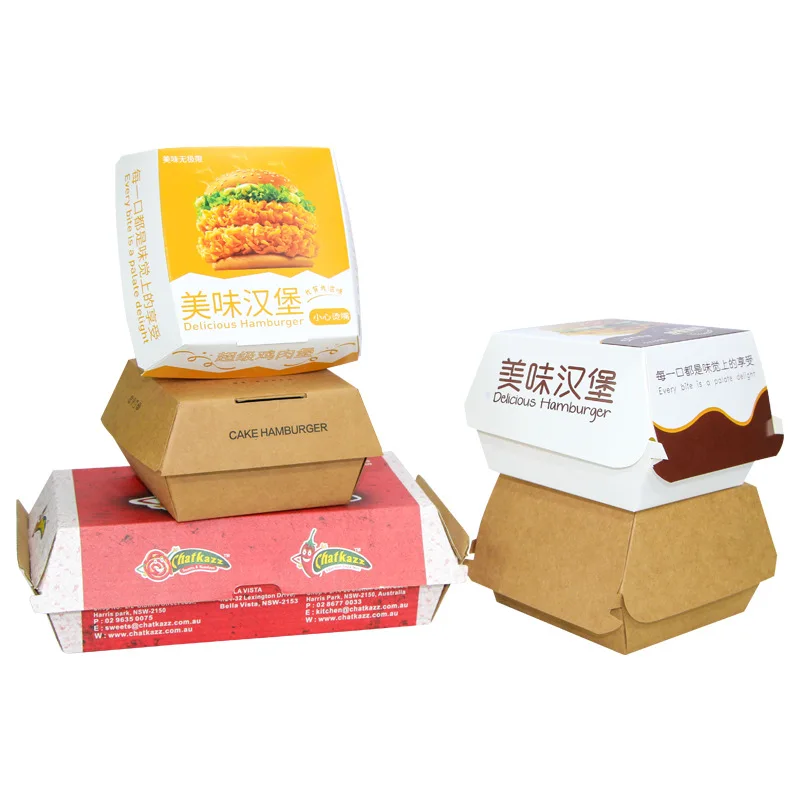 Craft Paper Disposable Burger Box Custom logo design Hamburger Box Take Away box
