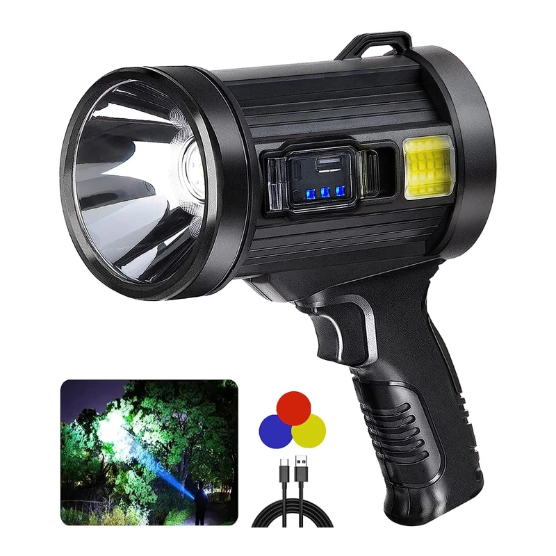 Long Range Handheld 6 Modes Spotlight USB Solar Rechargeable P70 LED Flashlight With Tripod Flashlight Searchlight for Camping