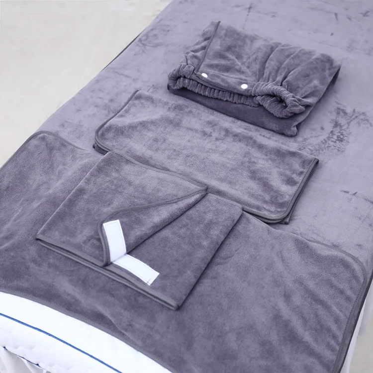 Wholesale Custom Logo Cover Turban Bath Bed Towel Beauty Bath Skirt Suit  Microfiber Beauty Salon Spa Towel Set