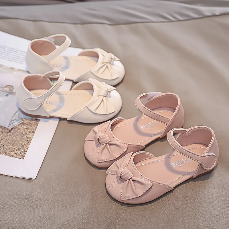 Comfy knot bow kid girls fashion dress shoes children leather princess shoes in summer