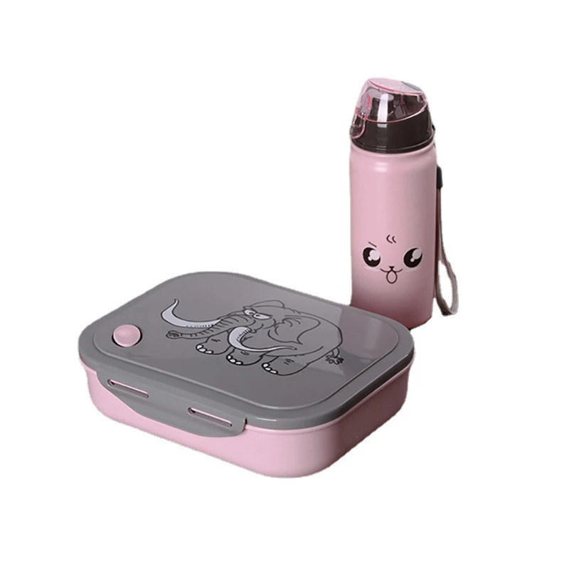 New arrival kid children cartoon design plastic Lunch box with water bottle Set and spoon safe plastic food container