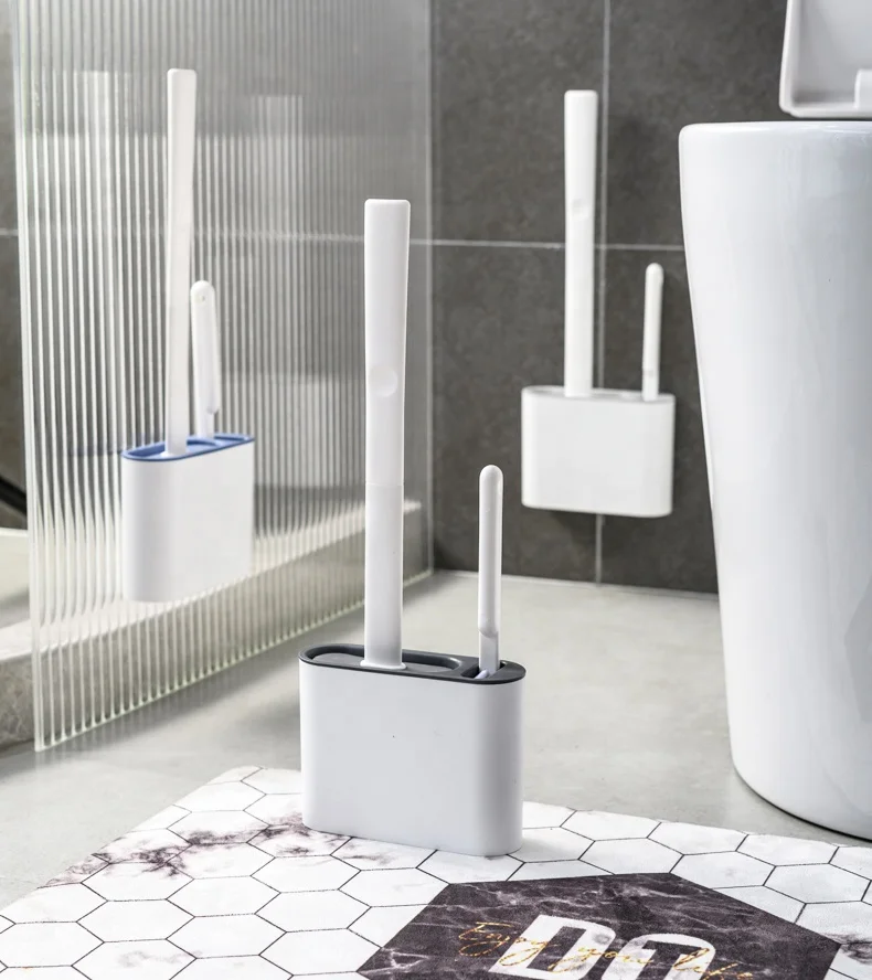 Kworld Household Stock Available Grey Color Flat Silicone Toilet Brush For Bathroom