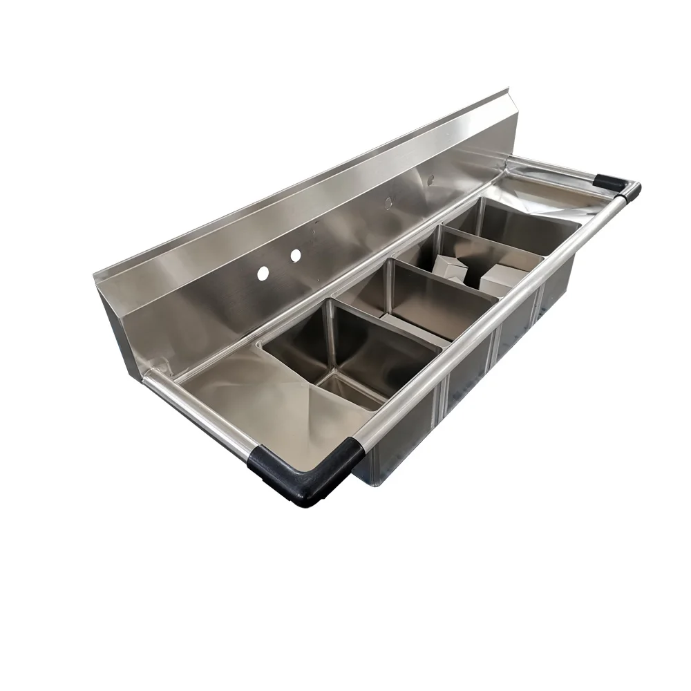 OEM ODM Foodservice NSF Commercial kitchen Brushed 304 stainless steel 4 Compartment Sink with faucet 4 bowl knock down legs