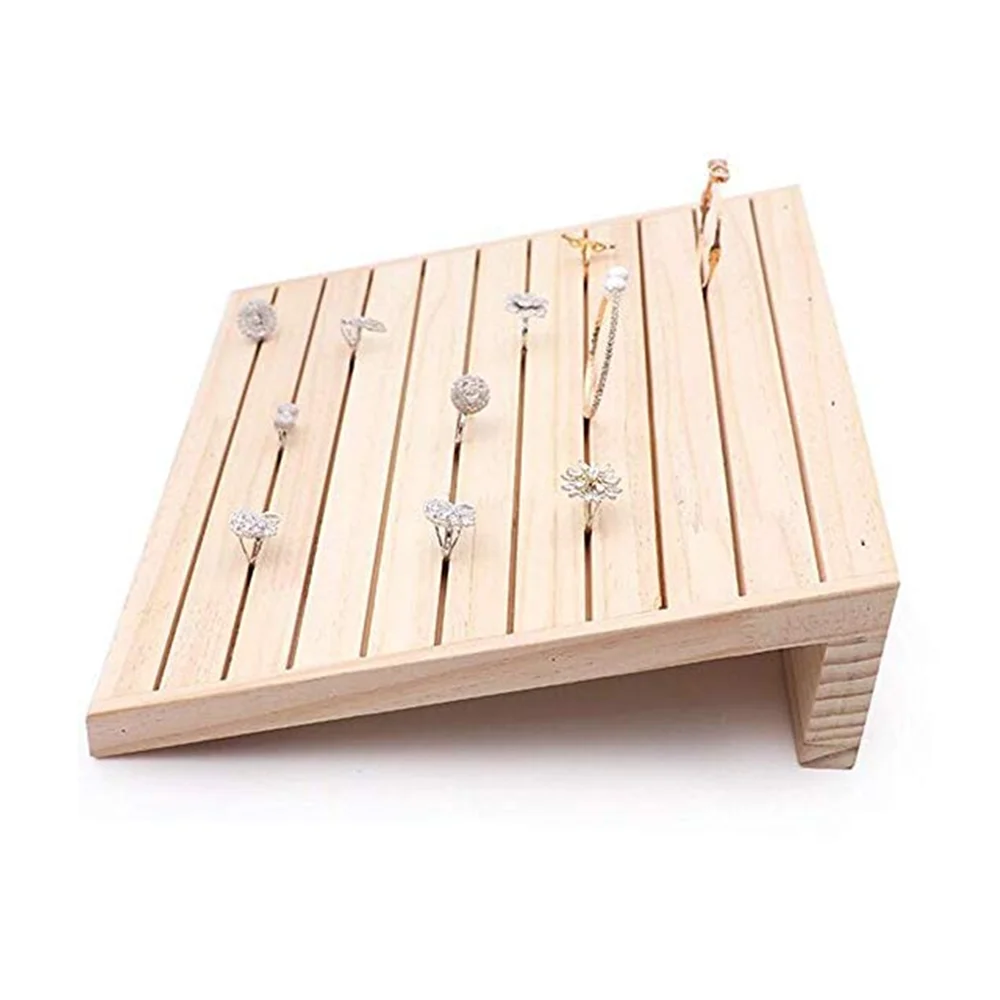 Simple L Shape Natural Color Wooden Earring Ring Display Stand 2