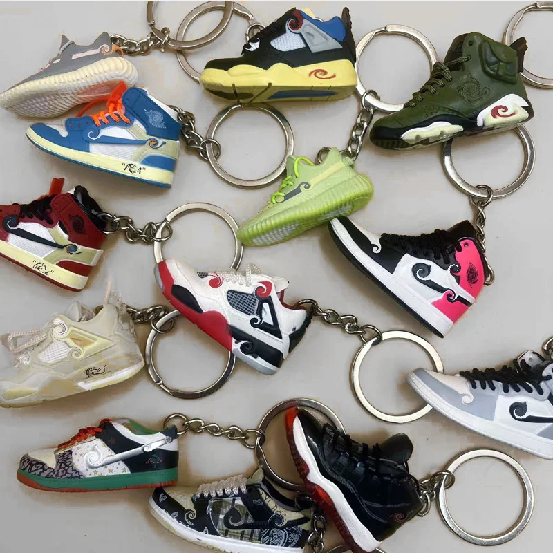 Wholesale Custom Plastic PVC Rubber Cute Mini Tennis Basketball Mini Shoe Key Chain 3D Mini Sneaker Keychain With box