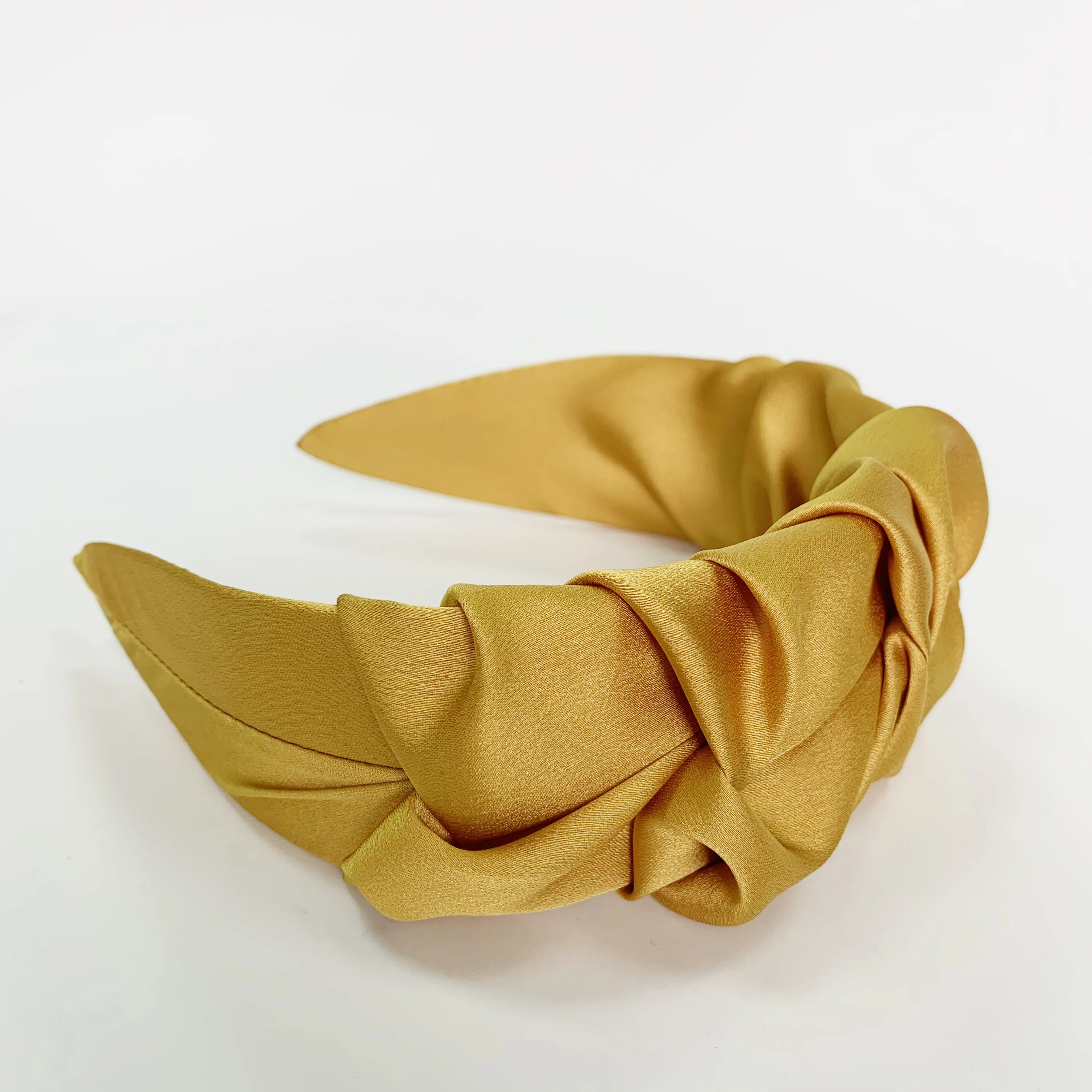 Factory Custom Design Good Quality Hairband Women 2021 Popular Pleated Flowers Shape Pink Wide Satin Silk Headband