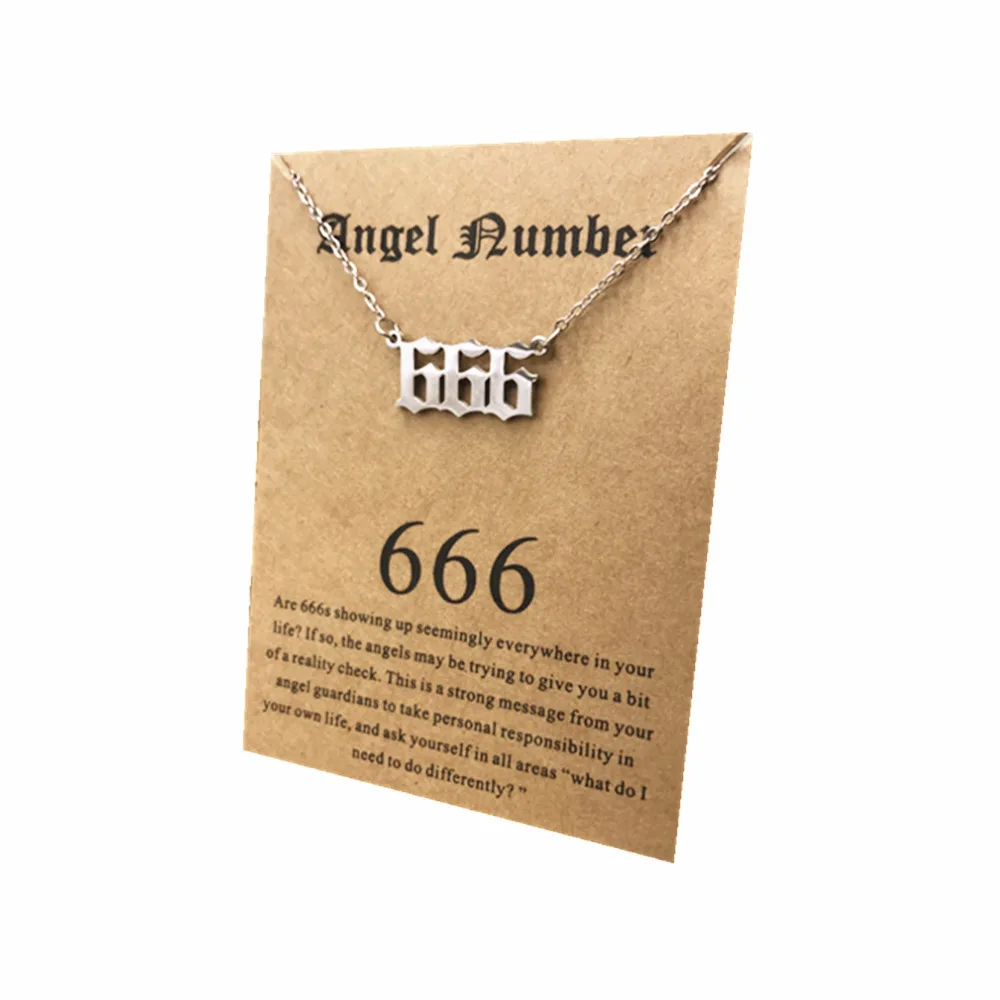18K Gold Plated Old English Angel Number Pendant Necklace Stainless Steel 111 222 777 Number Necklace With Gift Card
