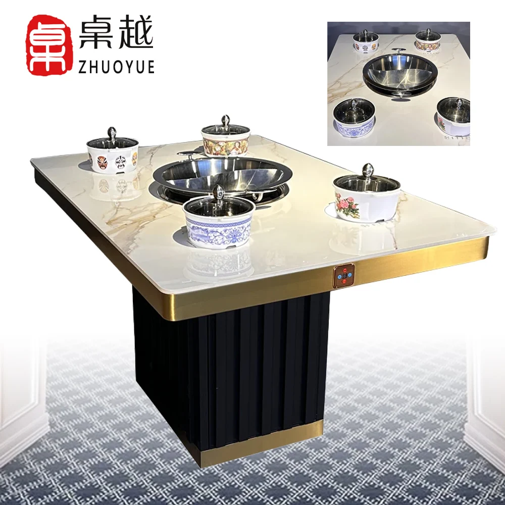 Zhuoyue B723 shabu shabu 2 in 1 Commercial 4 seats tavoli con fuochi a induzione incorporati korean bbq commercial hot pot TABLE
