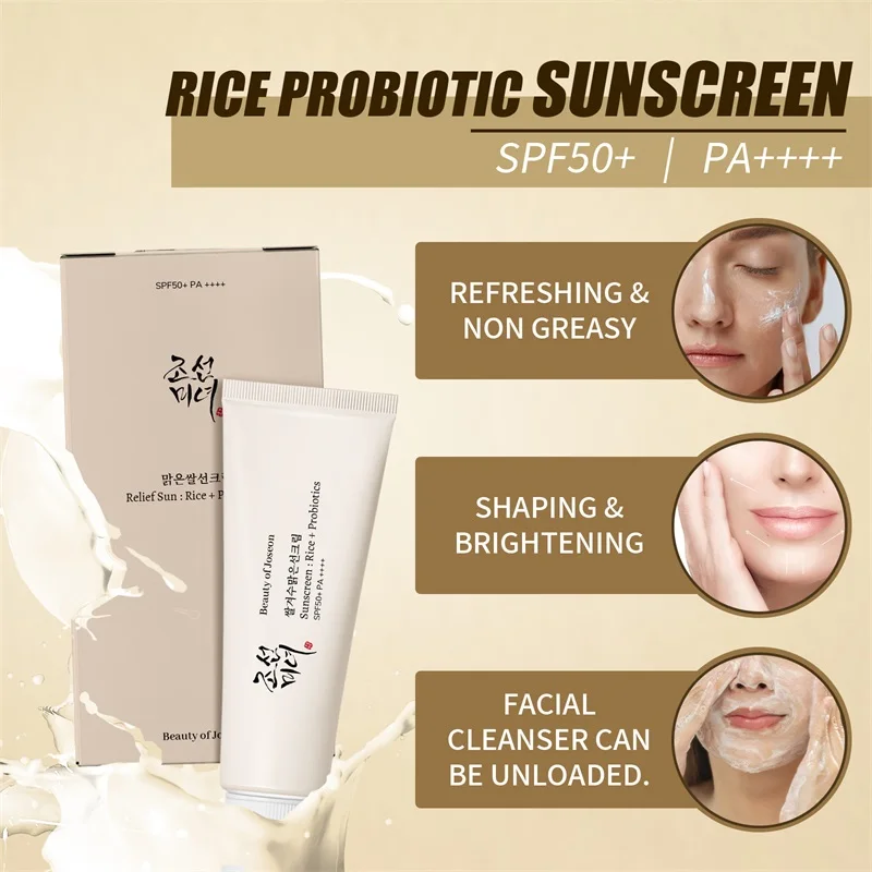Оптовая продажа oem Мгновенное Отбеливание spf 50 рисовый пробиотический солнцезащитный крем Органический для лица УФ защиты от солнца