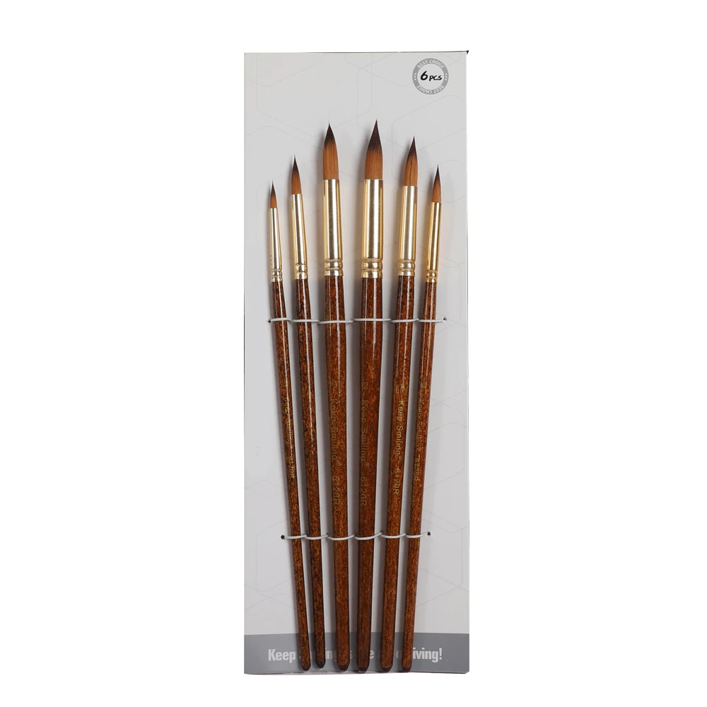 Haihui Hot Sale Round 6pcs Paint Brush Set Nylon Hair Wooden Handle Artist Acrylic Watercolor Painting Brush Chinese Brush