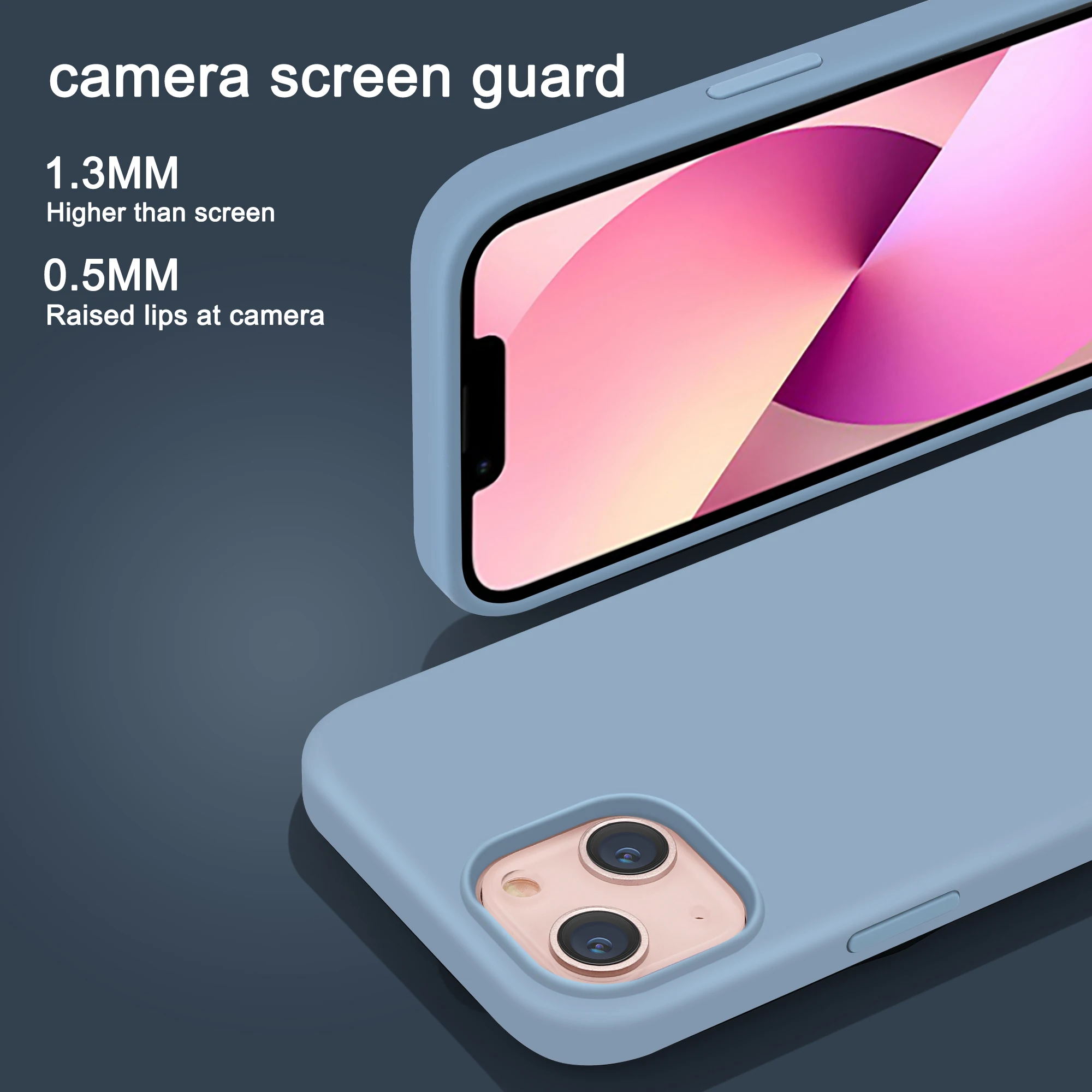 5.4 Inch Light Blue Silicone Shockproof Silicon Protect Case Cover Waterproof Soft Protective Phone Cases for iphone 13 Mini