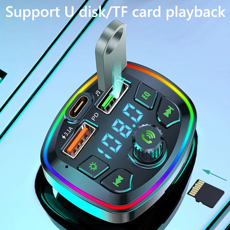Type C PD 18W 3.1A Quick Charge TF Card U Disk Play Mp3 Player Auto FM Transmitter Car Charger Wireless USB FM Trasmitters