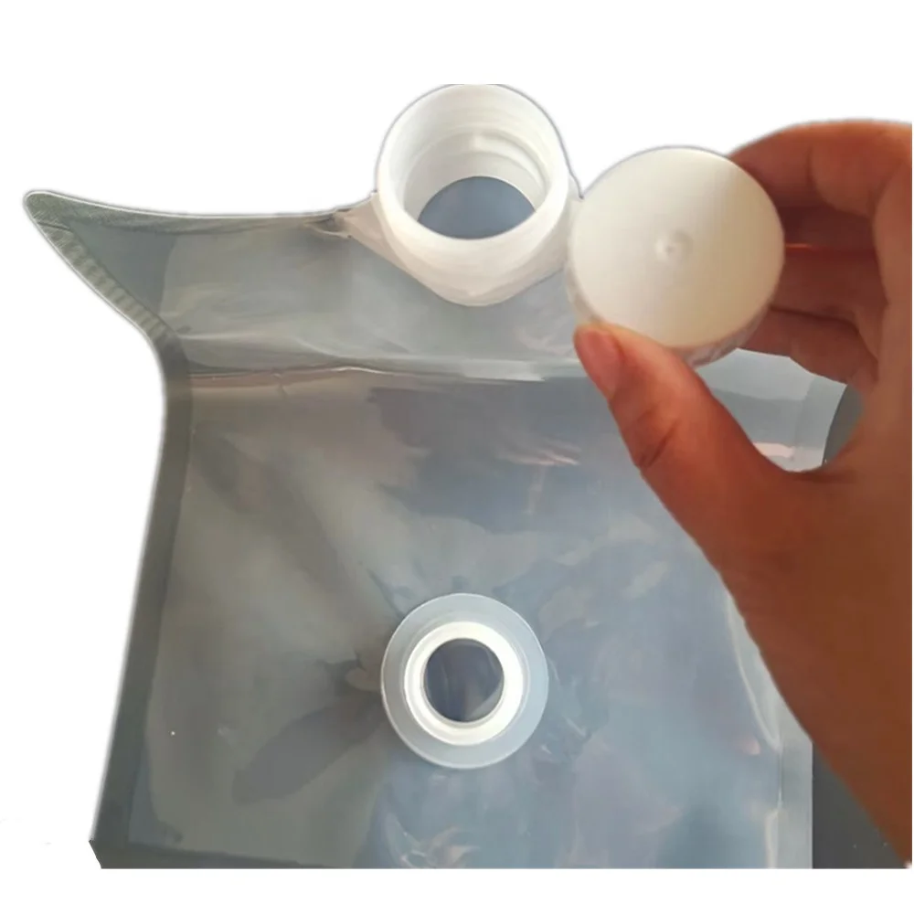 Custom transparent reusable two caps plastic liquid packaging spout pouches drink bags