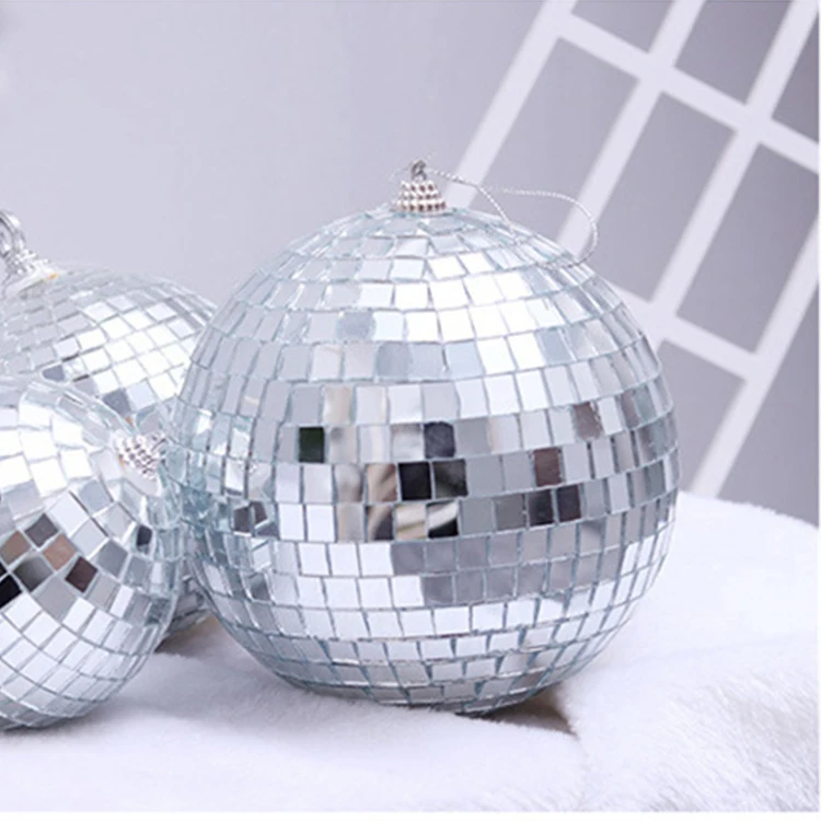 2021 Custom Christmas Decorations 2-80cm Gorgeous Silver Glass Foam Mirror Ball Bar Disco Ball New Year Wedding Cake Ornaments
