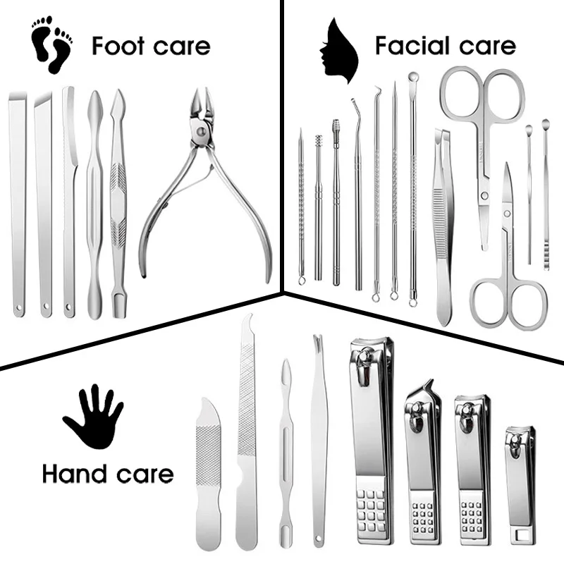 26 in 1 Full Set Professional Manicure and Pedicure Nail Care Tool Kit Stainless Steel Scissors Fingernail Clipper for Gift