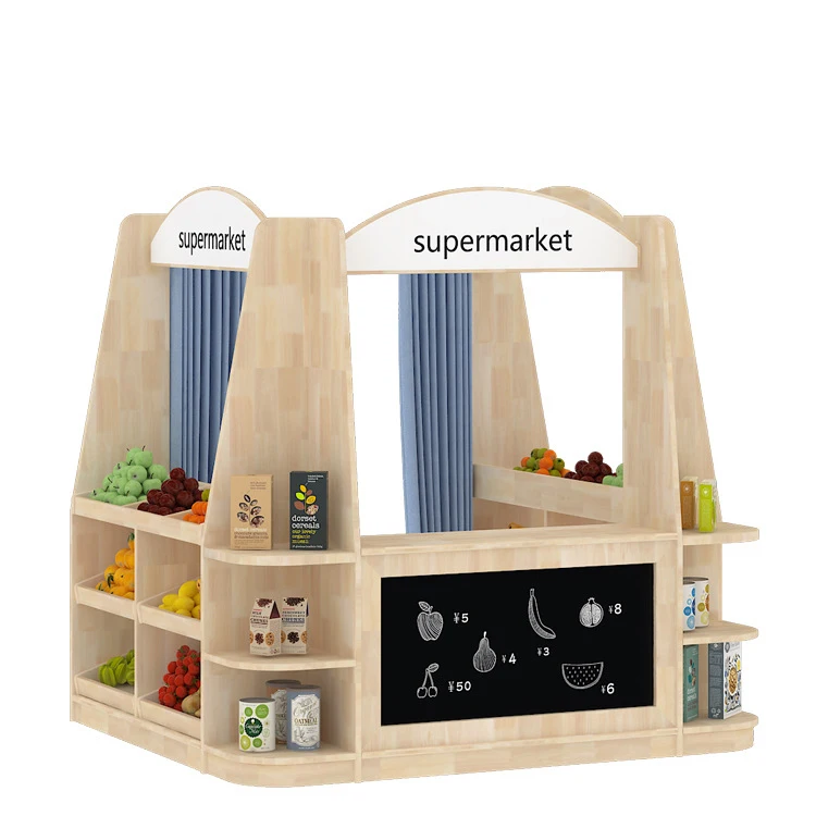 Children Role Play Games Supermarket Selling Wooden Furniture Cabinet