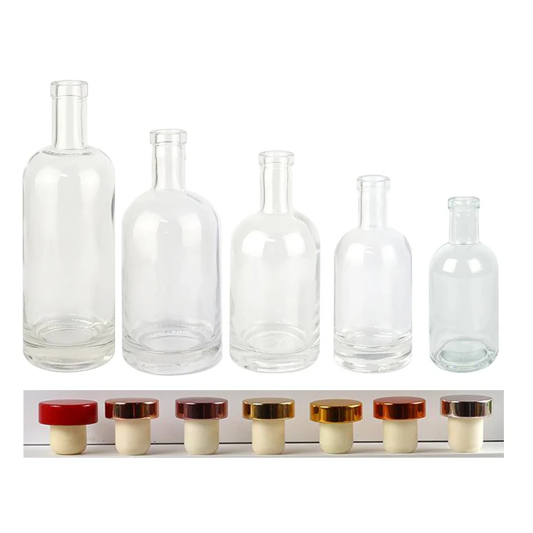 750ml Flint Round Whiskey Vodka Brandy XO Glass Liquor Bottles With Lid