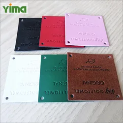 Custom LOGO jeans hat PU label tag embossed stamp printing jeans real leather label patch with metal for clothing