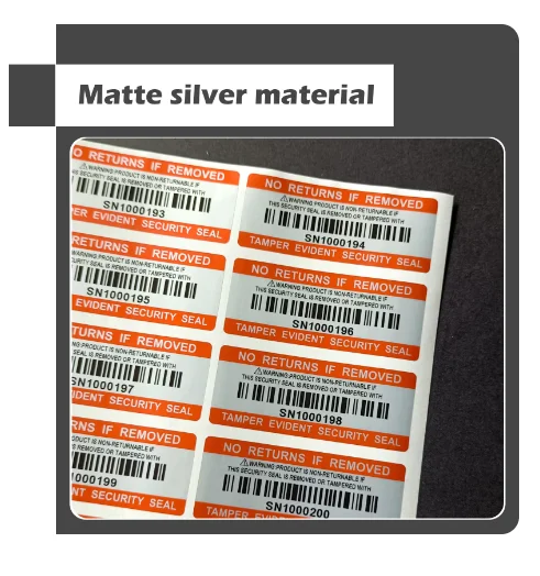 5 x 2cm Silver PET Material Warranty Void Stickers with Serial Number Custom Rectangular Water Resistant Label