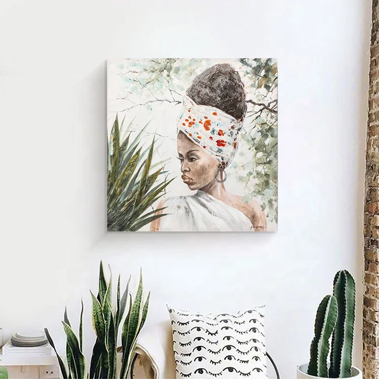 Модная Африканская женщина портрет масляная стена холст искусство живопись для домашнего декора