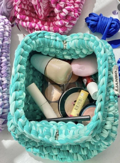 hand made woven knit  Bags For Ladies Cotton Plaid Fabric Crochet Cutch Bag Folded Shopping Bag Rhombus Shape Hand Woven Handbag