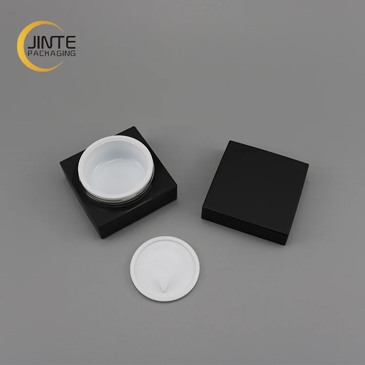 Low Profile 0.5oz 1oz 2oz  Cosmetic Container Matte Black Square Acrylic Jar for Facial Cream 15ml 30ml 50ml UV Nail Gel Jar