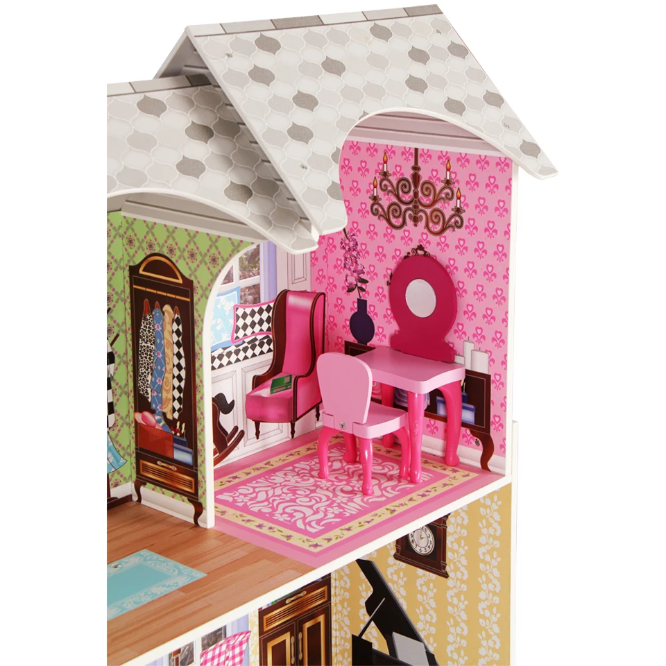 Wholesale New Design Triple Floors playschool miniature wooden dollhouse for gifts