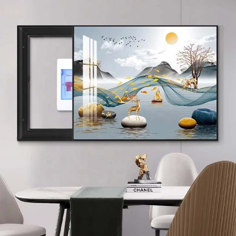 Electric meter box decorative painting modern luxury crystal porcelain wall art living room home decoration