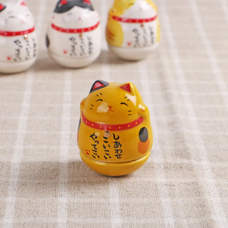 HL Ready To Ship Hand-painted Cute Ceramic Cat Kitty Lucky Fortune Cat Japanese Maneki Neko Gift For Cat Lovers Ornaments