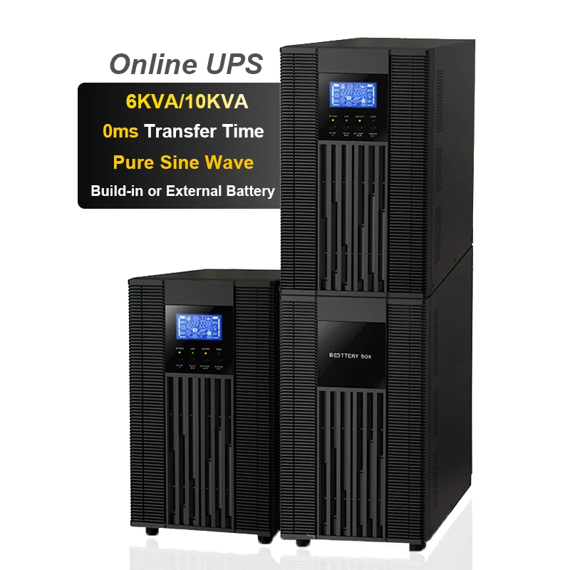 cwups Customized 110V 220V AC Output 6KVA 10KVA Online UPS with Cables Sockets for Home Equipment