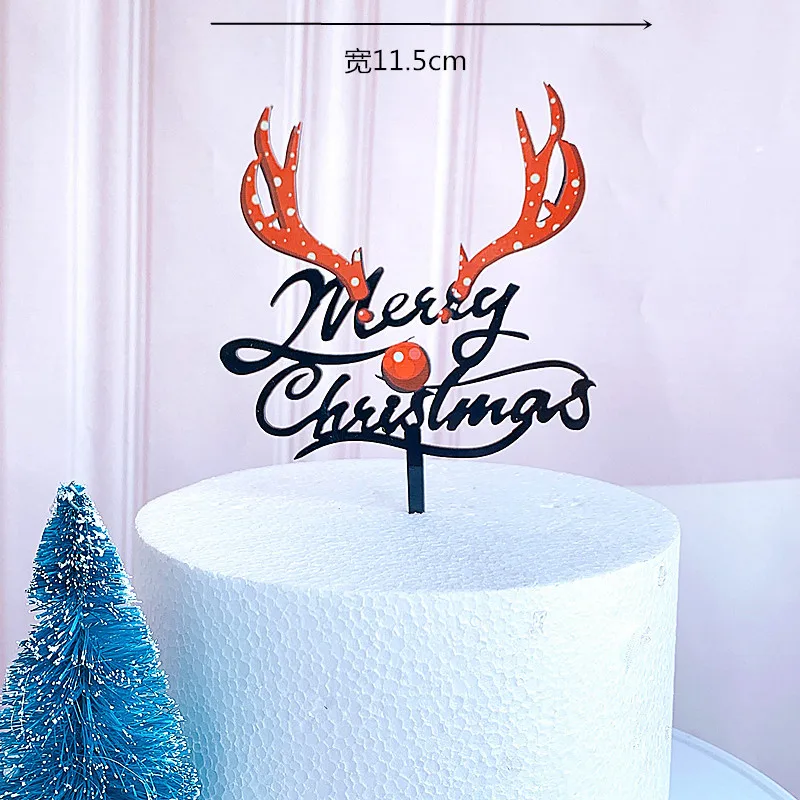 2024 Acrylic Christmas Cake Topper Santa Antlers Baked Dessert Cake  Decoration for Party Decoration