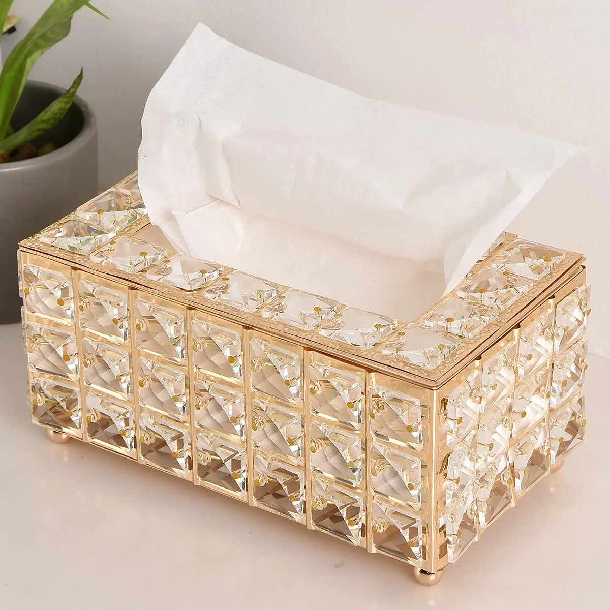 European-style home decoration tissue box creative light luxury crystal tissue box modern hotel 22 square beads tissue box