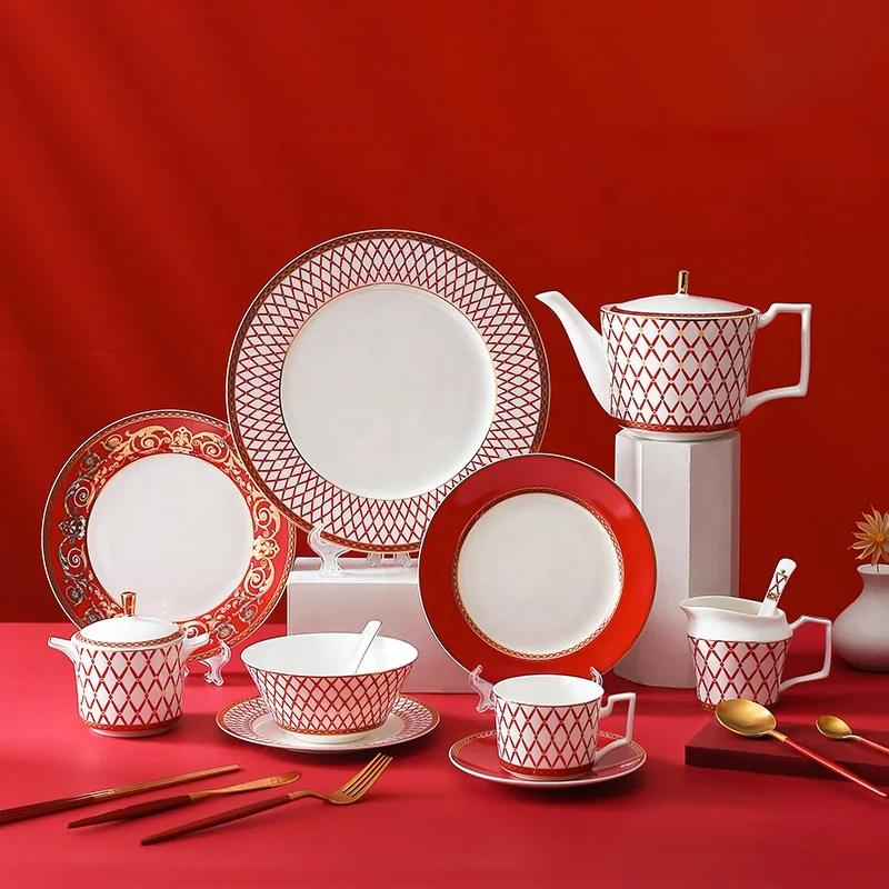 Light Luxury Home Nordic Bone China Dish Plates Dinnerware Cutlery Set Creative Net Red Western Ceramic Steak Plate