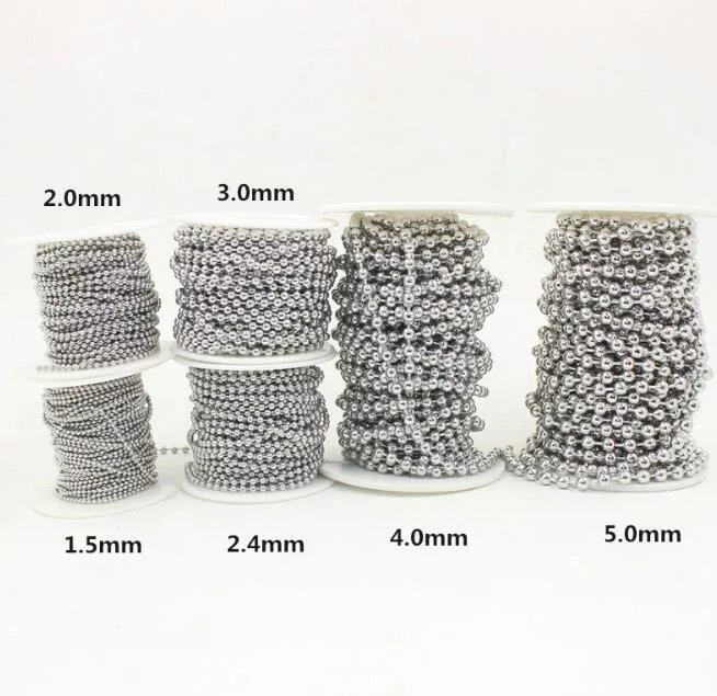 Width 2mm 3mm 4mm 5mm Stainless Steel Shiny Round Bead Ball Chain for Necklace Chains