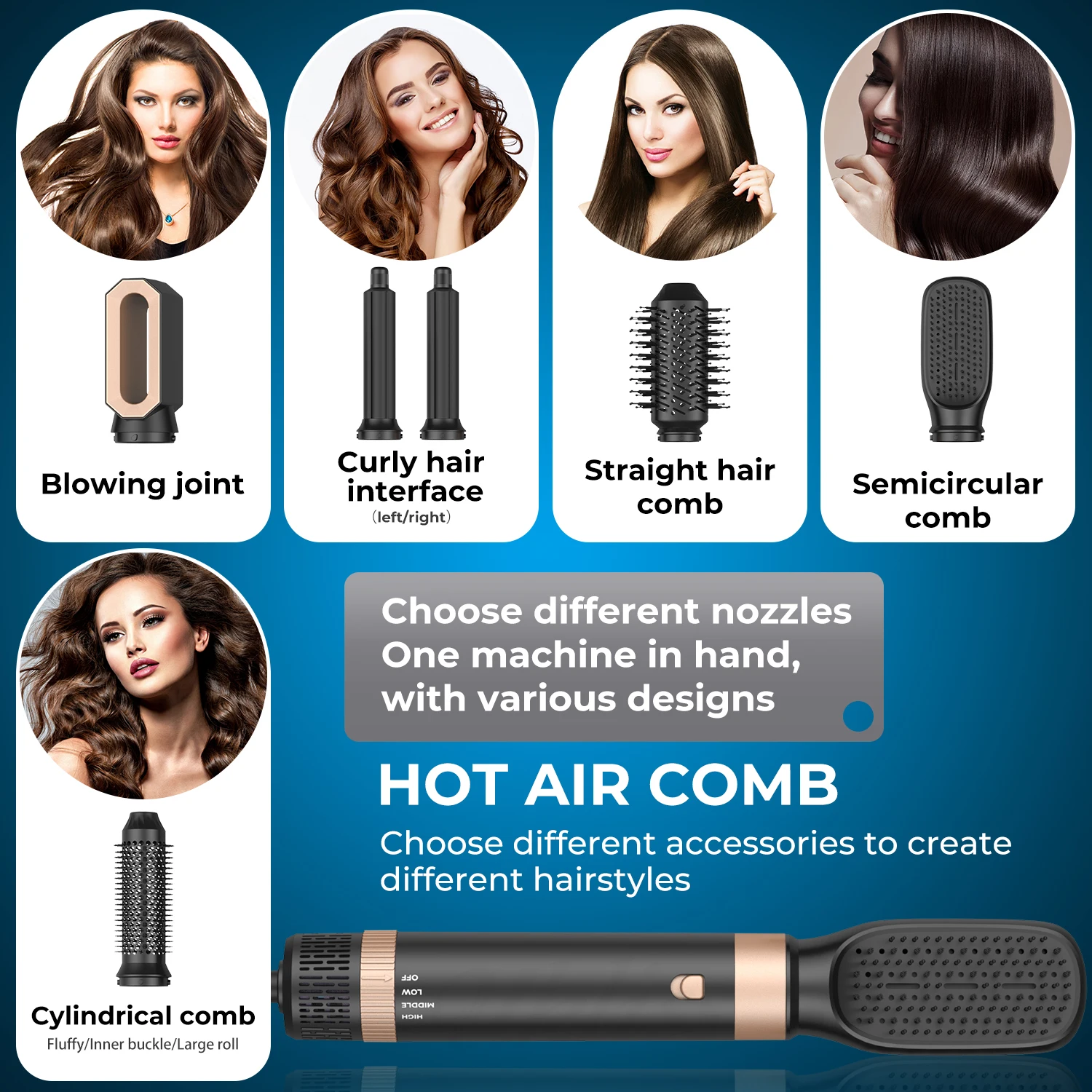 Efficient 6-in-1 hair dryer brush blow dryer and hot air styler designed for versatile styling with minimal noise disturbance
