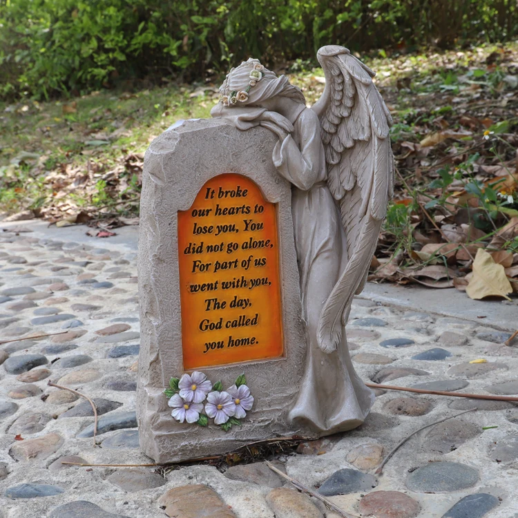 Hot selling handmade memorial grave ornaments, angel figurines statues and crying angel garden headstone,