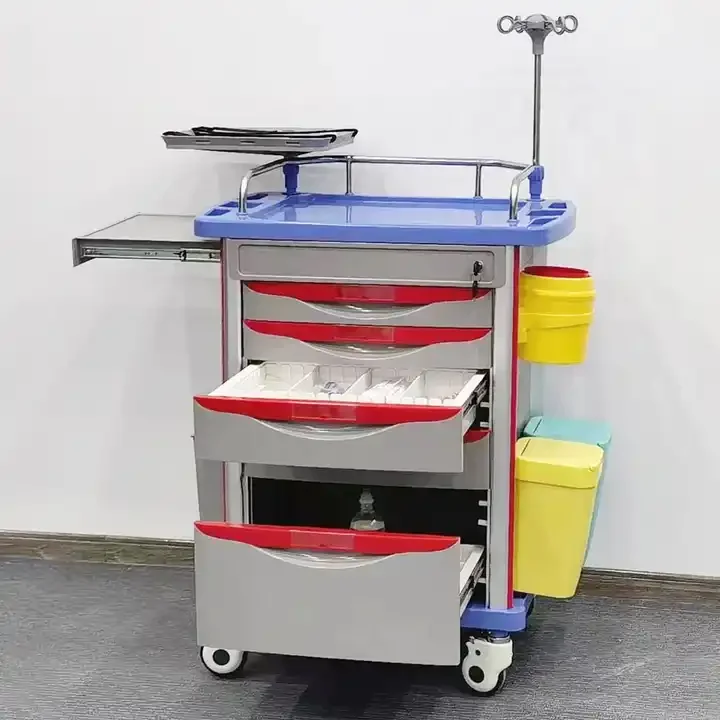 Hight quality Hospital Clinic Medical Emergency Multi-function Crash Cart  ABS Medication  Trolley