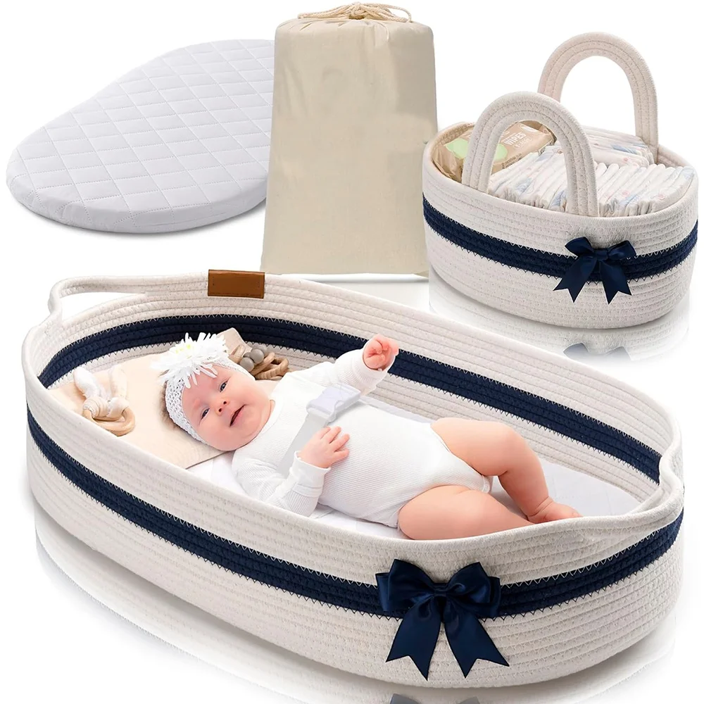 large Baby Changing Moses Basket with thick foam mattress portable baby changing basket Boho Changing Station for Nursery Decor