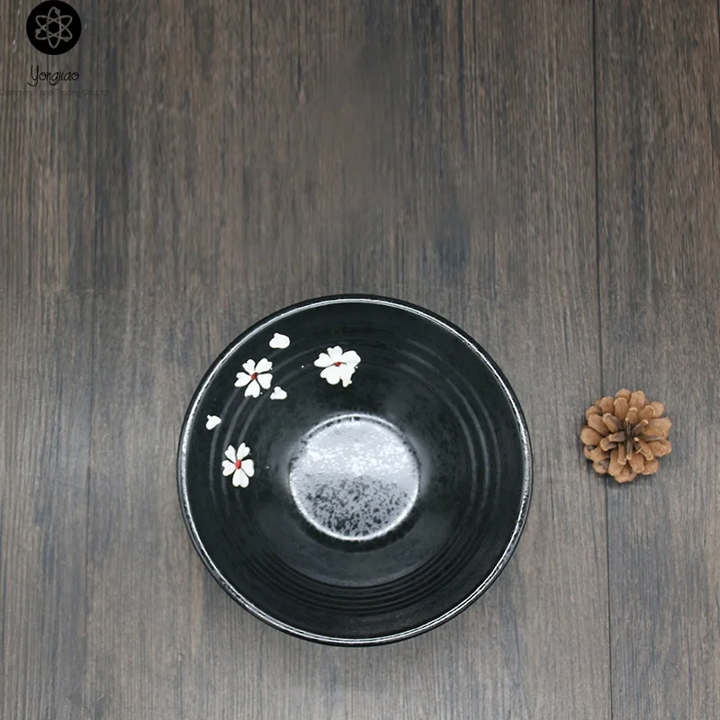 Custom printed wholesale ceramic Japanese black pottery ramen noodle bowl