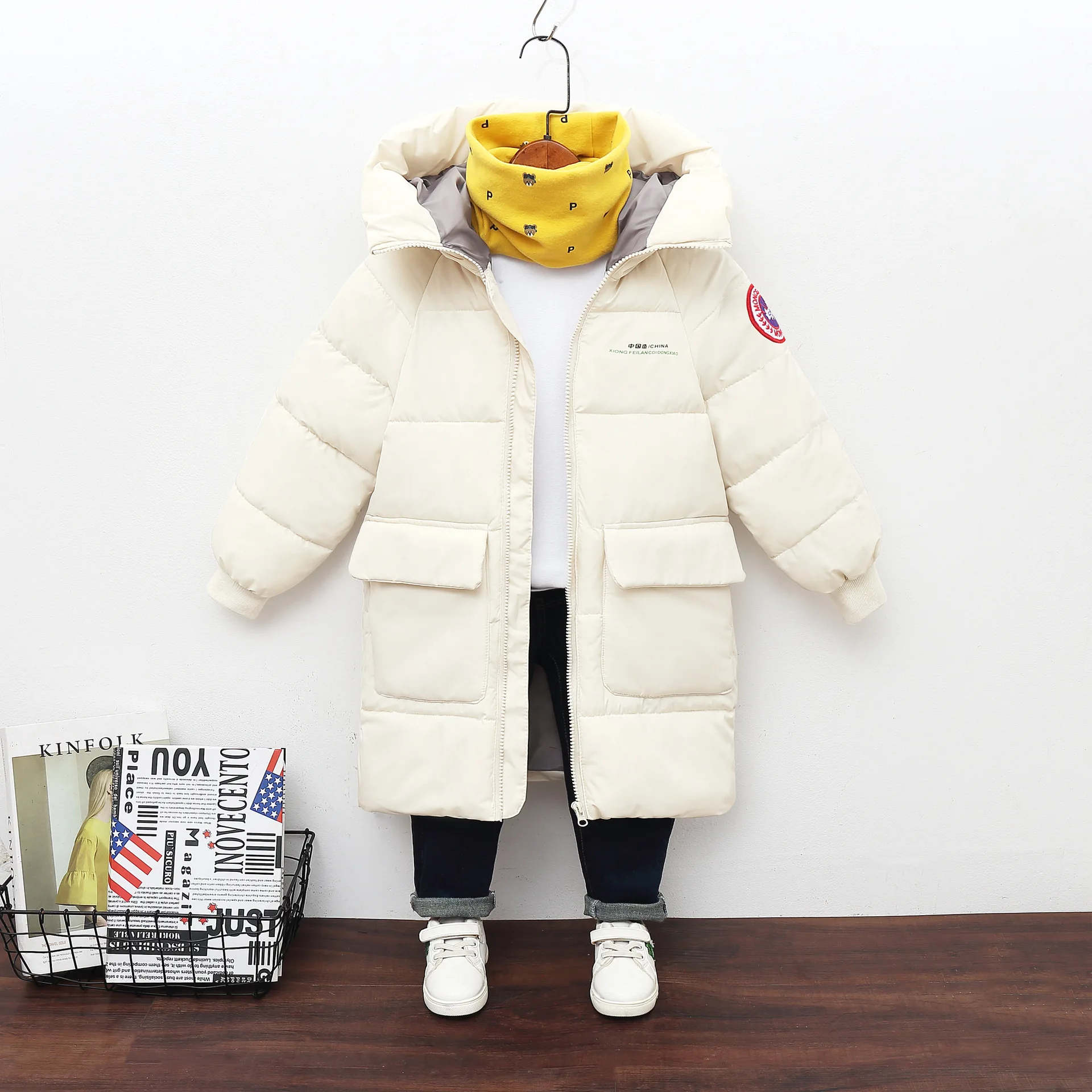 Green Horizon Winter Warm Thicken Color Long Sleeve Zipper Kids Solid Hoodie Jackets Coat Toddler Baby Boy Girl Hooded