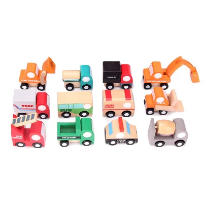 12-Piece Wooden Car Truck Set Educational Traffic Toys for Boys 3 Years+ Playful PushvTown Vehicles Gift Christmas Construction